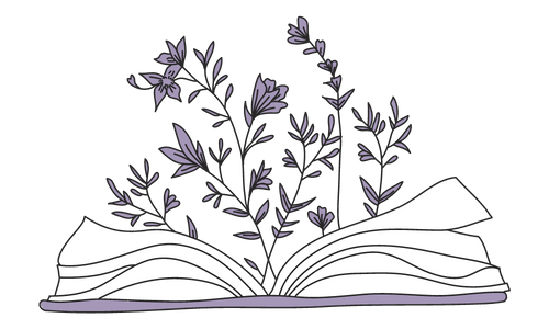 The Life Lyrics logo, a sketch of an open book with purple flowers rising out of the pages.